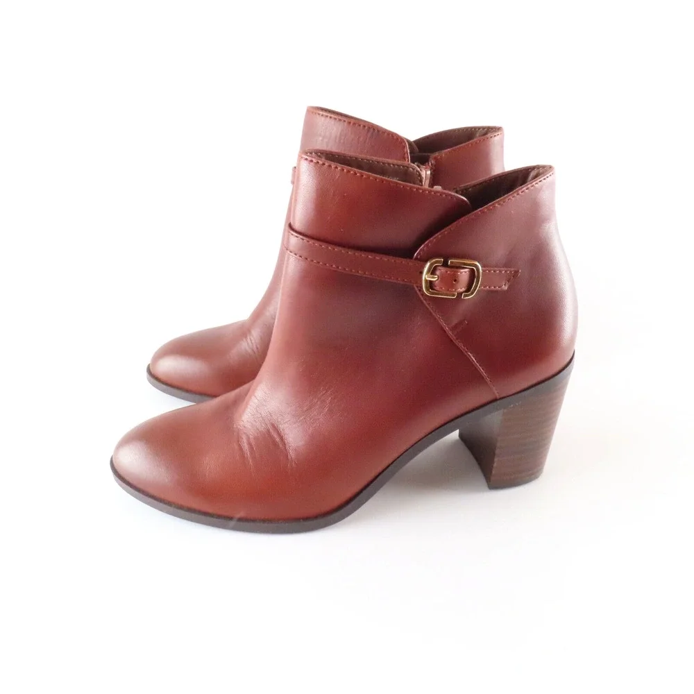Alfani Nadenne Boots Womens 6 Brown Leather Step n Flex Ankle Preppy Equestrian